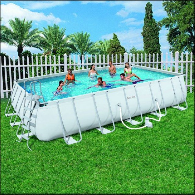 Сборный каркасный бассейн прямоугольный BestWay 56226, размер 671 х 396 х 132 см (насос-фильтр, тент, подстилка, лестница, уборочный комплект)