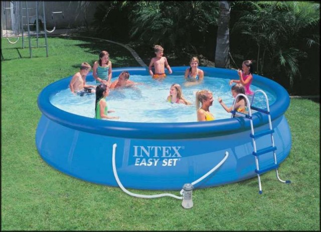 Надувной бассейн Intex (Интекс) 56414, размер 457 х 91 см (насос-фильтр, лестница, тент, подстилка, набор для чистки, скиммер)