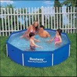Сборный каркасный бассейн круглый Bestway 56045-W1, размер  244 х 61 см в комплекте (картриджный насос фильтр 2006 л/ч).